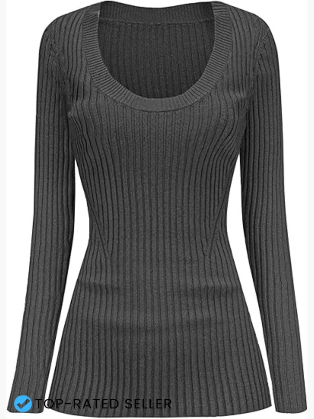 Scoop Neck Knit Long Sleeve Slim Fit Ribbed Pullover Sweater Top Y2K Chic